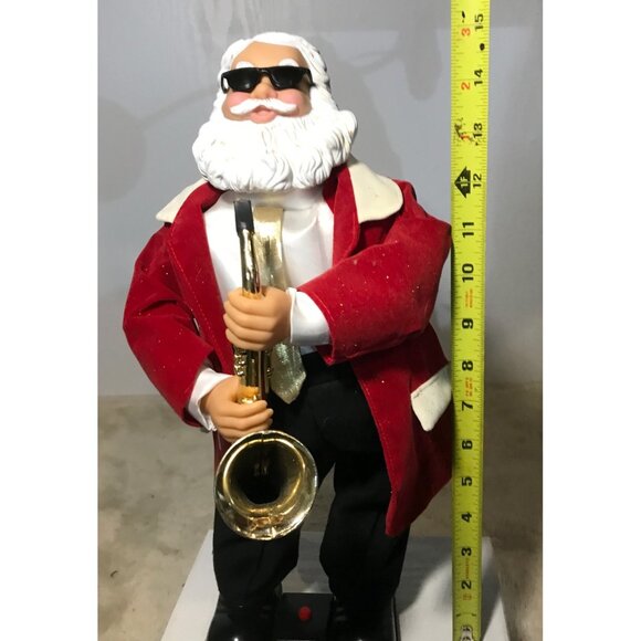 Animated Jazz Santa Claus Saxaphone Velvet Suit Jingle Bells 15" READ - Picture 7 of 10